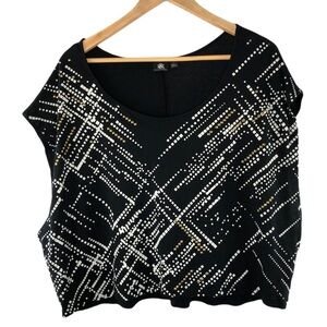 Rock & Republic metallic off the shoulder grunge cropped top, L